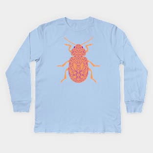 Orange Floral Beetle Kids Long Sleeve T-Shirt